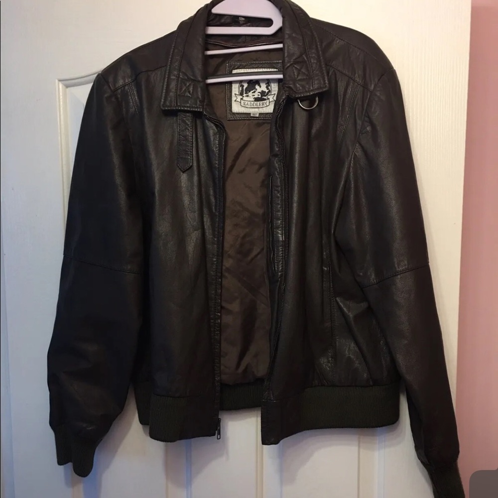 Saddlery Size 42 Dark Brown Vintage Genuine Leather Jacket Members Only Style